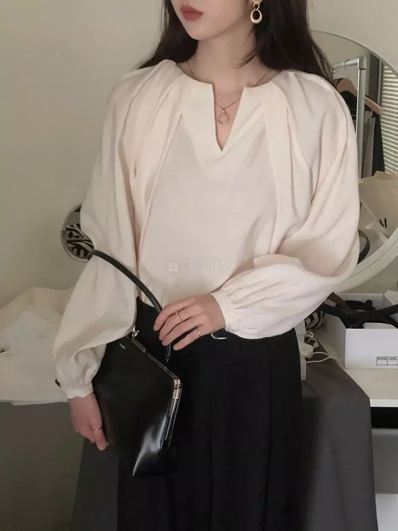Overclassic - Korean Women Fashion - #momslook - Bowl Pintuck Blouse - 12