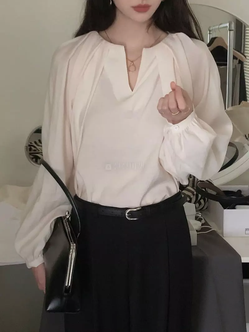 Overclassic - Korean Women Fashion - #womensfashion - Bowl Pintuck Blouse - 4