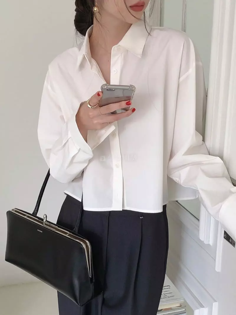 Overclassic - Korean Women Fashion - #pursuepretty - Solid Crop Shirt - 3