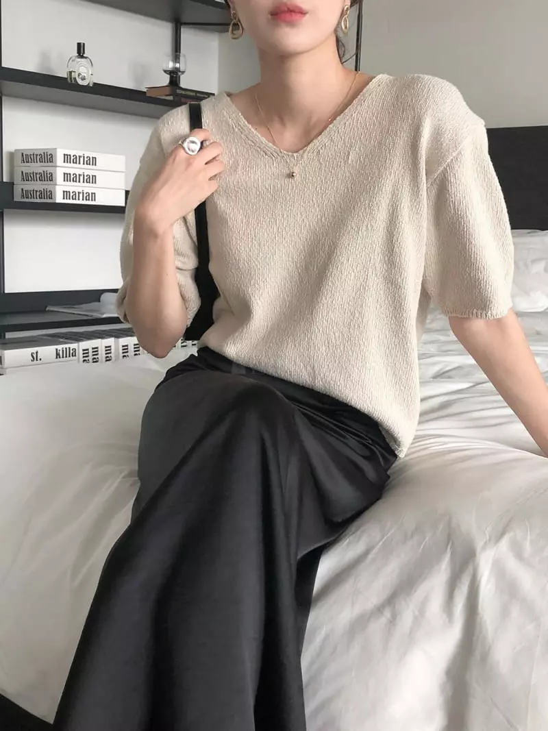 Overclassic - Korean Women Fashion - #pursuepretty - Nore V Neck Knit Tee - 12