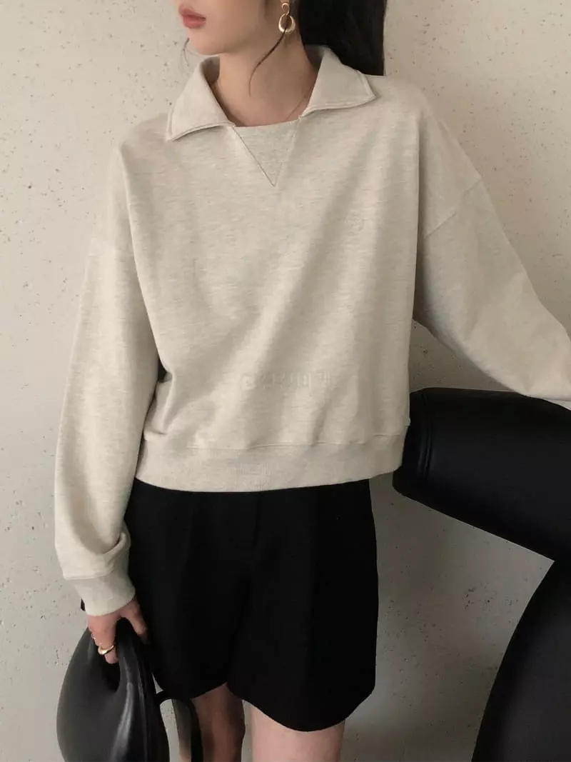 Overclassic - Korean Women Fashion - #romanticstyle - Happy Collar Sweatshirt - 7