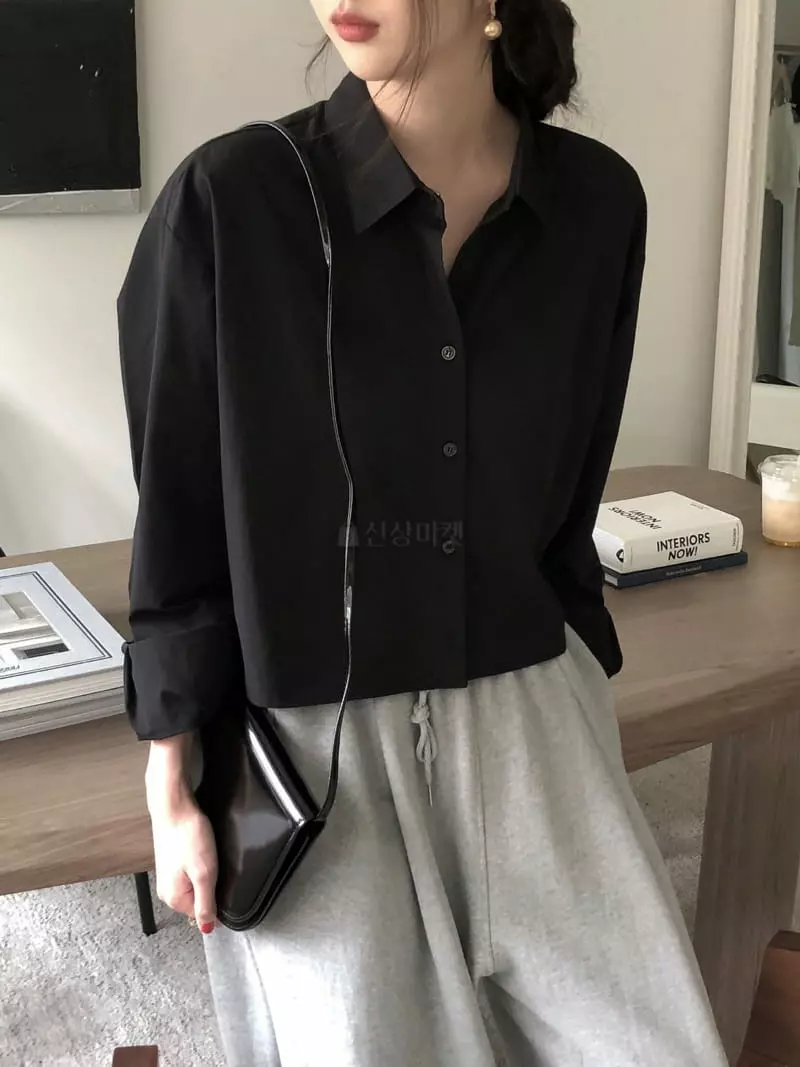 Overclassic - Korean Women Fashion - #romanticstyle - Solid Crop Shirt - 5