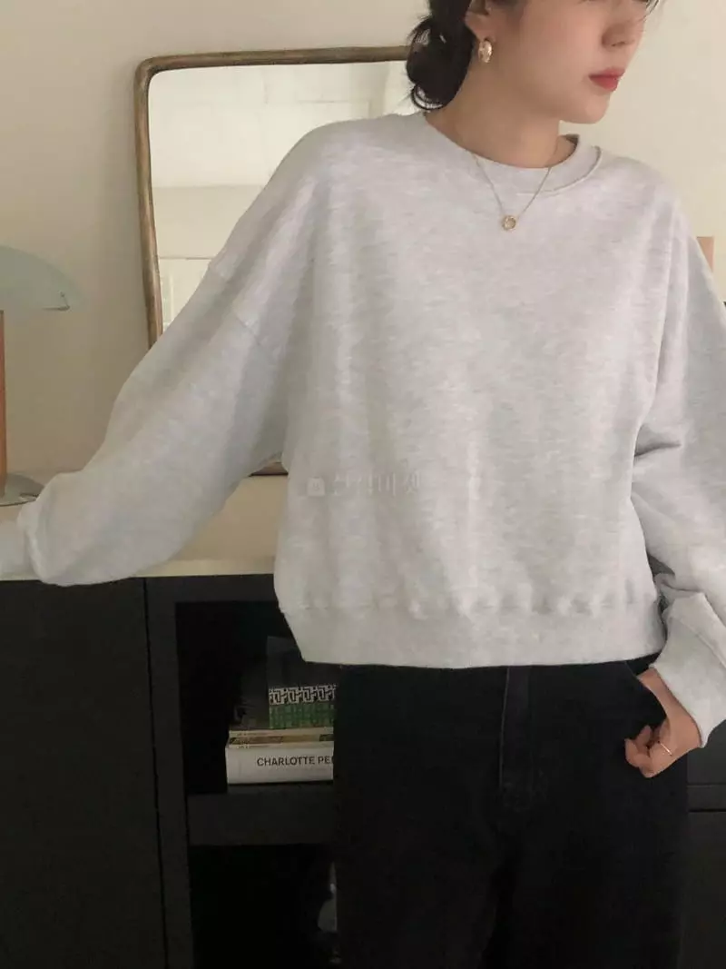 Overclassic - Korean Women Fashion - #shopsmall - Semi Crop Sweatshirt - 5