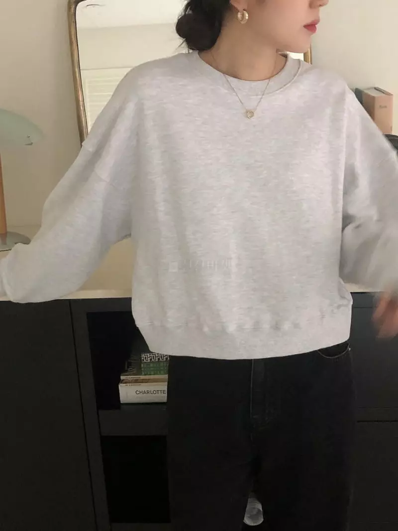 Overclassic - Korean Women Fashion - #thatsdarling - Semi Crop Sweatshirt - 6