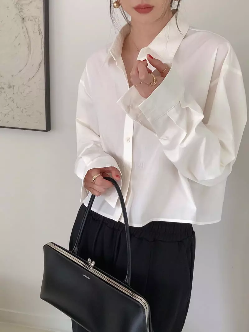 Overclassic - Korean Women Fashion - #vintageinspired - Solid Crop Shirt