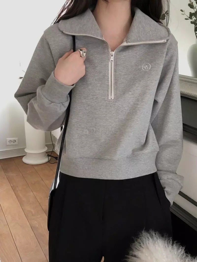 Overclassic - Korean Women Fashion - #womensfashion - Embrodiery Zip-up Sweatshirt - 6