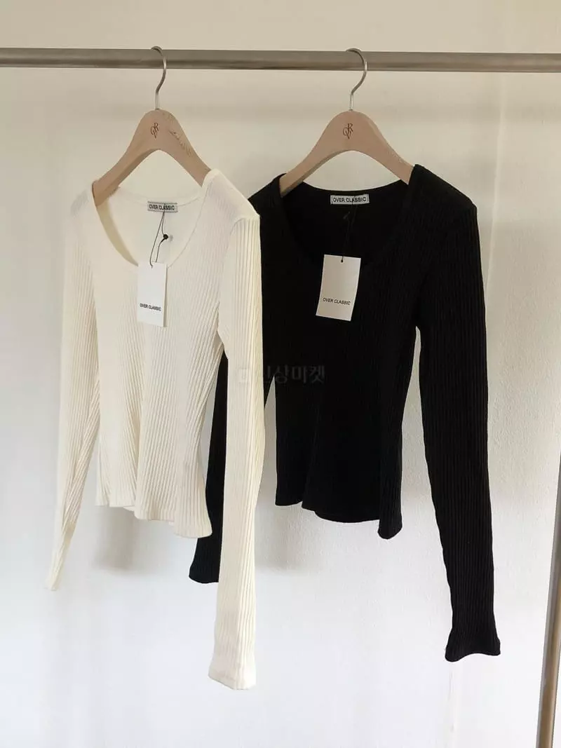 Overclassic - Korean Women Fashion - #womensfashion - U Neck Long Sleeves Tee