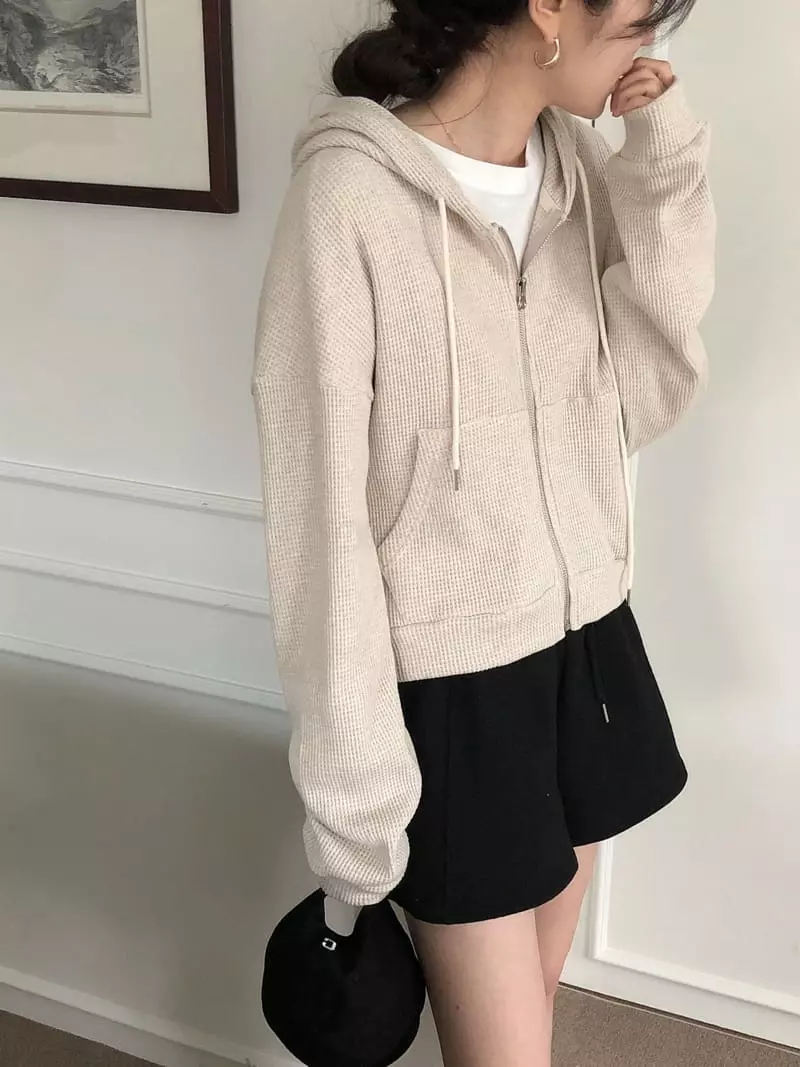 Overclassic - Korean Women Fashion - #womensfashion - Waffle Hoody Zip-up - 10