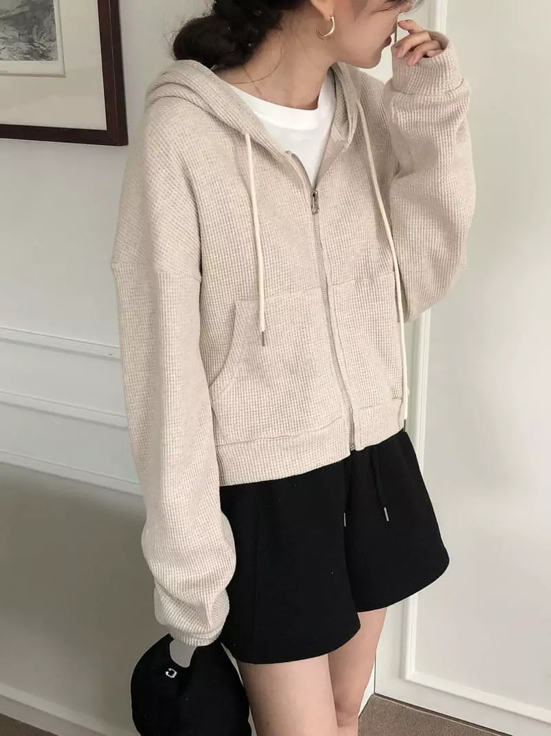 Overclassic - Korean Women Fashion - #womensfashion - Waffle Hoody Zip-up - 2