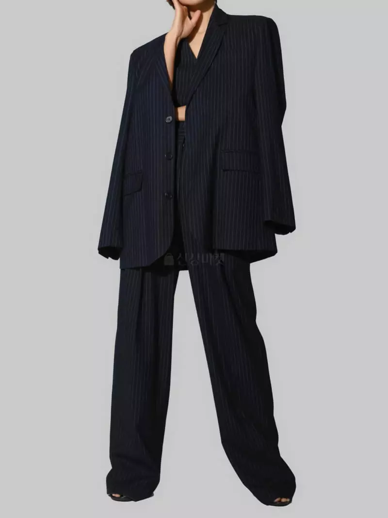 Paper Moon - Korean Women Fashion - #momslook - Pin Stripes Three Button Jacket - 2