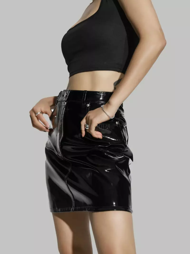 Paper Moon - Korean Women Fashion - #momslook - Patent Leather Mini Skirt