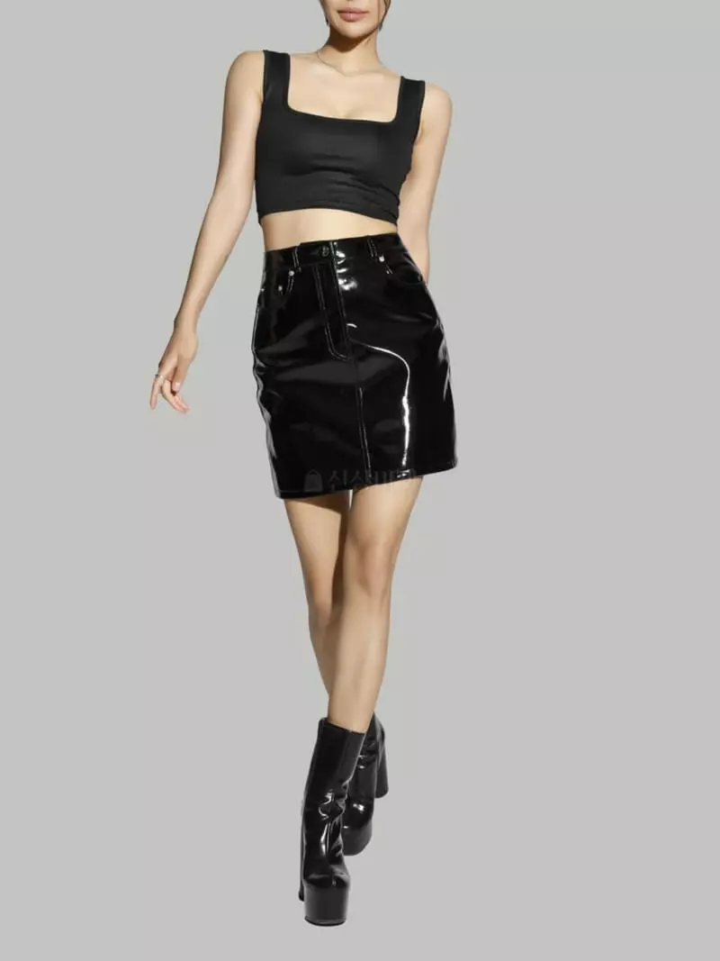 Paper Moon - Korean Women Fashion - #momslook - Patent Leather Mini Skirt - 5