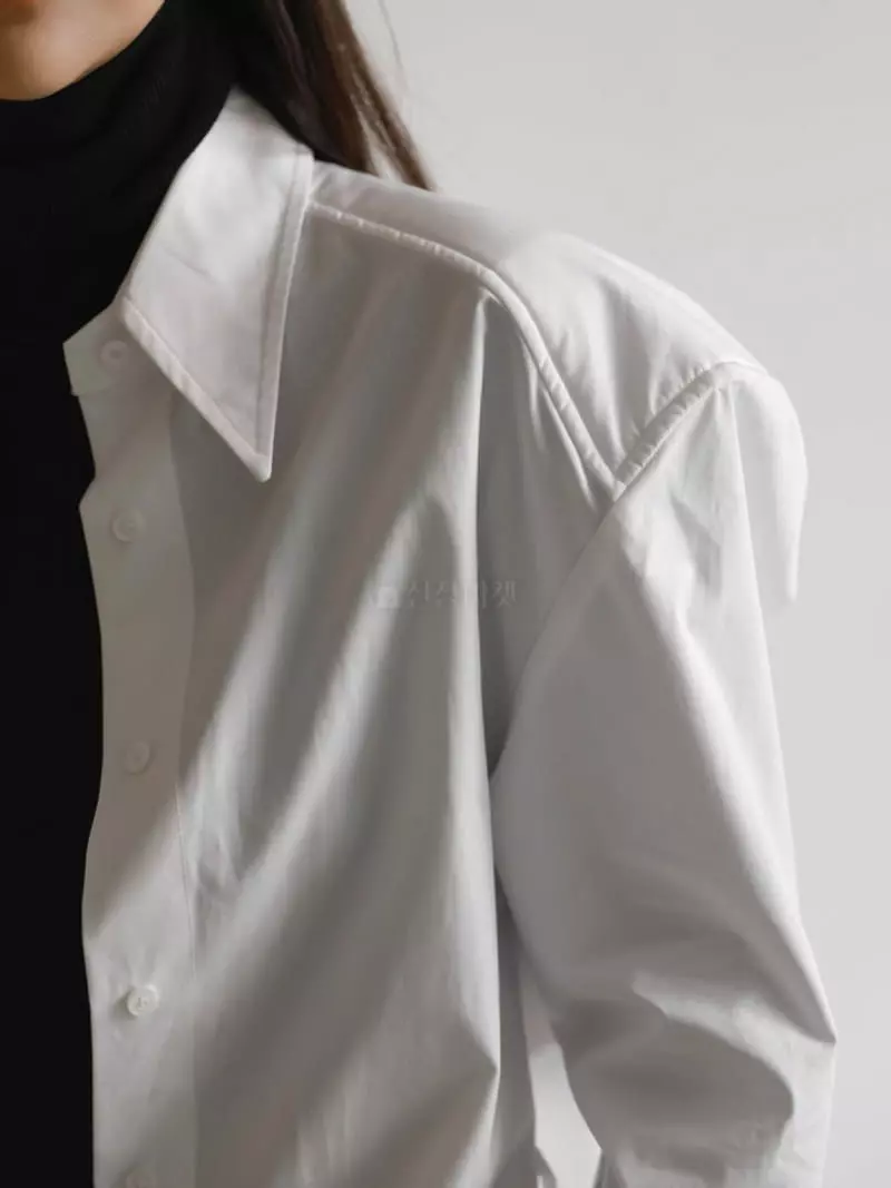 Paper Moon - Korean Women Fashion - #momslook - Padded Shoulder Button Shirt - 2