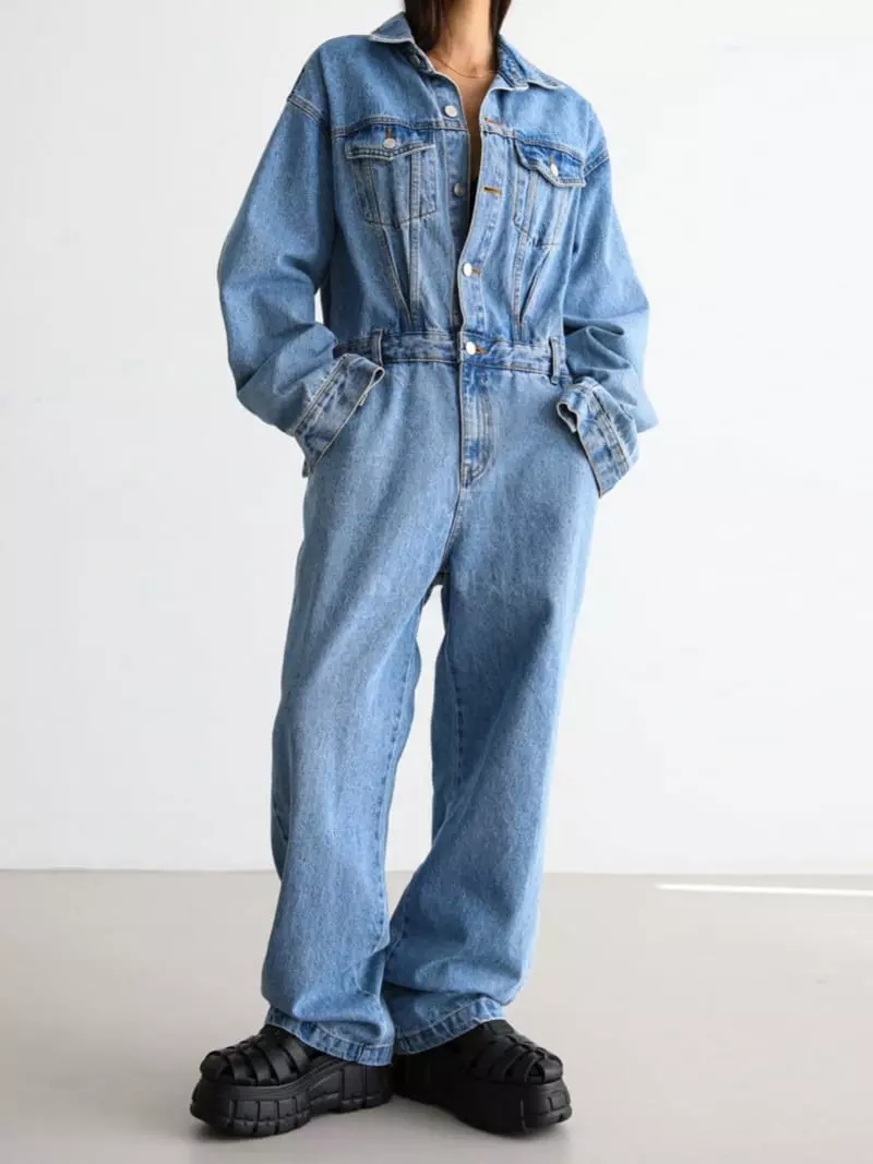 Paper Moon - Korean Women Fashion - #momslook - Blue Jumpsuit