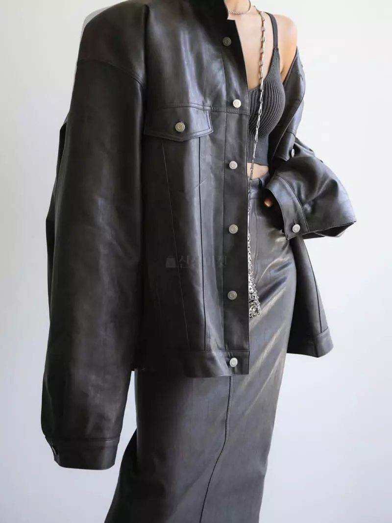 Paper Moon - Korean Women Fashion - #momslook - Oversize Vigan Leather Truker Jacket - 12