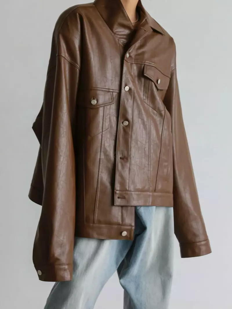 Paper Moon - Korean Women Fashion - #momslook - Oversize Vigan Leather Truker Jacket - 2