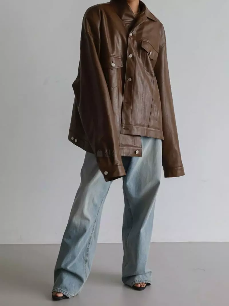 Paper Moon - Korean Women Fashion - #womensfashion - Oversize Vigan Leather Truker Jacket - 4