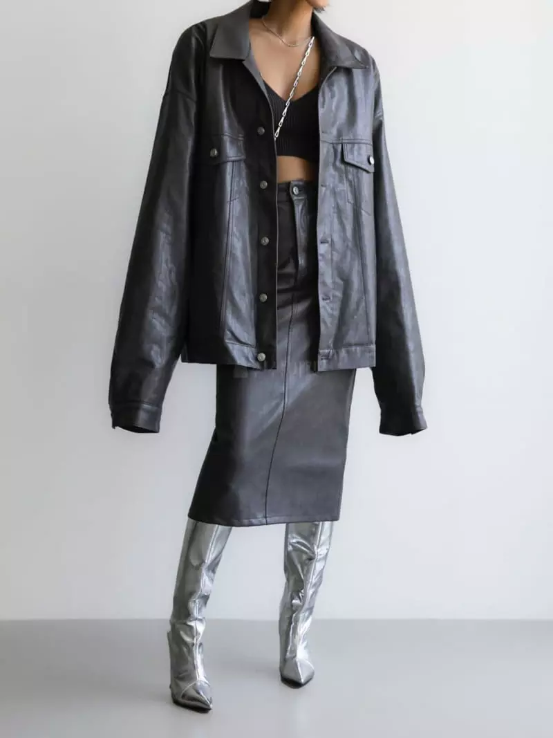Paper Moon - Korean Women Fashion - #momslook - Oversize Vigan Leather Truker Jacket - 6