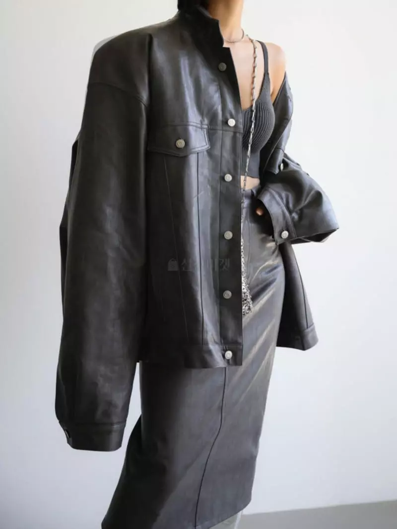 Paper Moon - Korean Women Fashion - #momslook - Oversize Vigan Leather Truker Jacket - 8