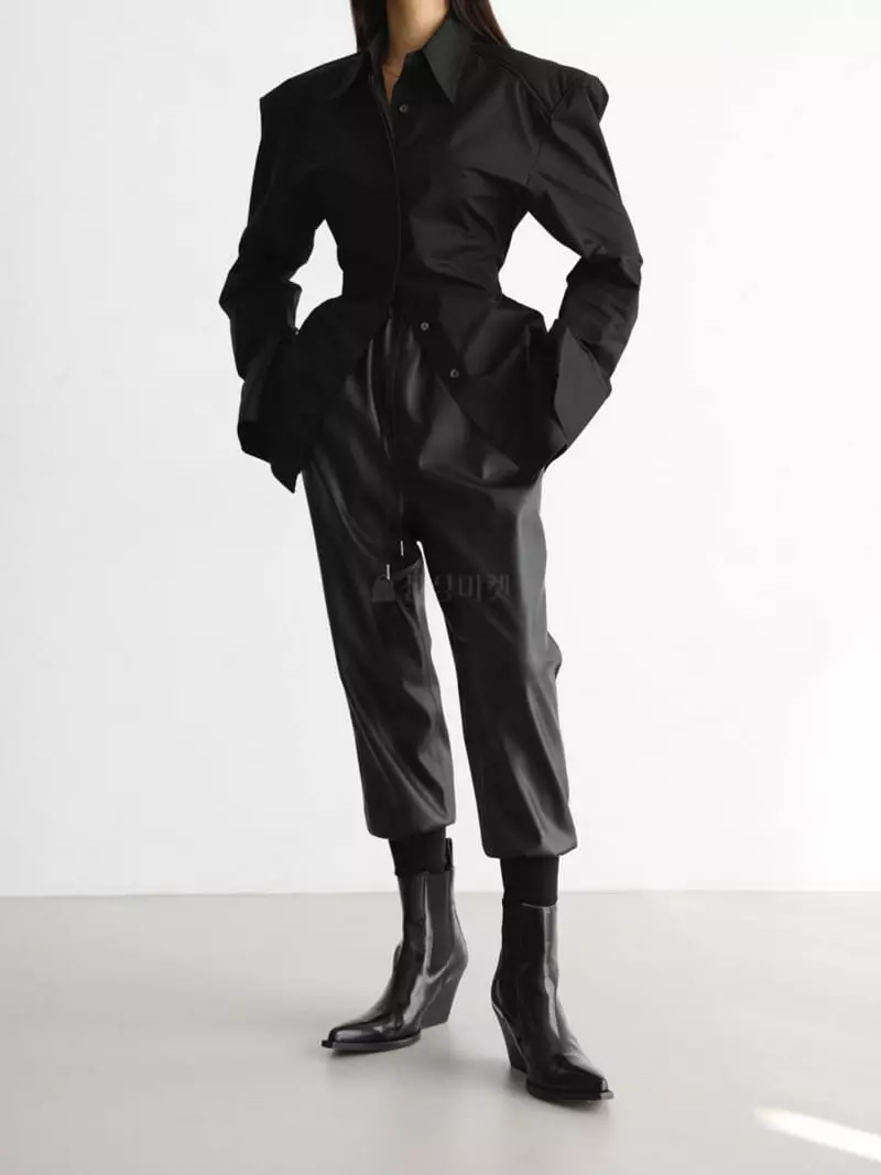 Paper Moon - Korean Women Fashion - #momslook - Padded Shoulder Cotton Shirt