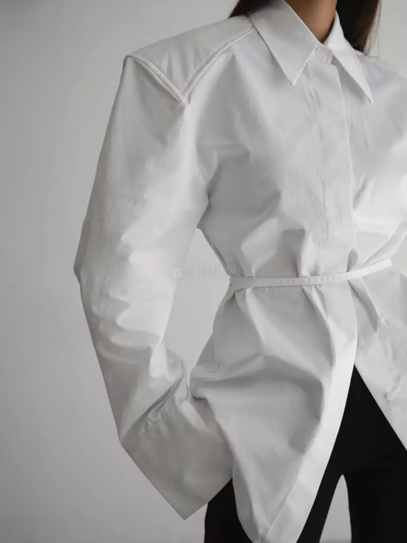 Paper Moon - Korean Women Fashion - #pursuepretty - Padded Shoulder Cotton Shirt - 6