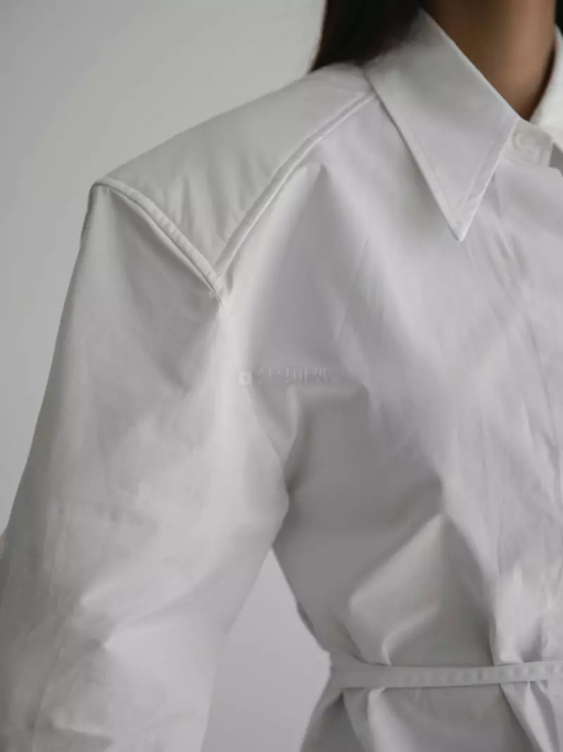Paper Moon - Korean Women Fashion - #restrostyle - Padded Shoulder Cotton Shirt - 7