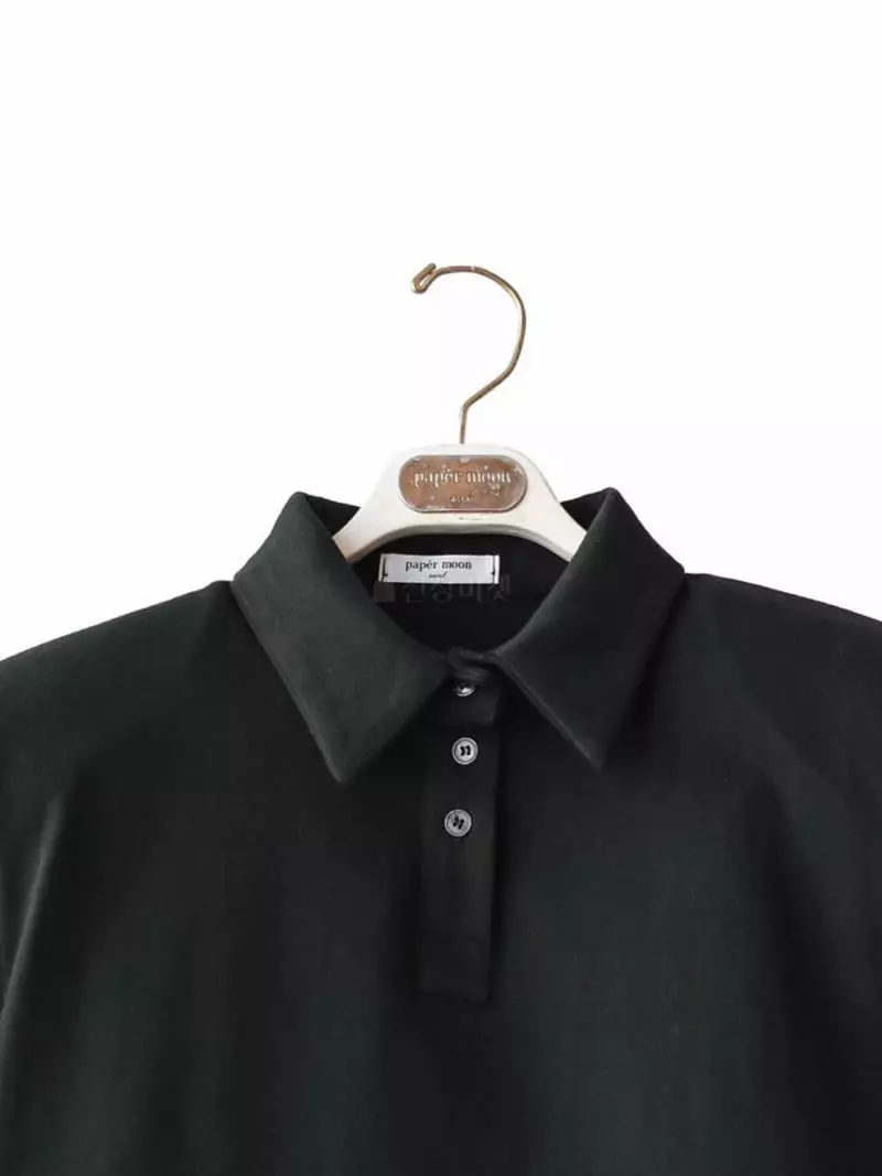 Paper Moon - Korean Women Fashion - #romanticstyle - Padded Shoulder Collar Tee - 7