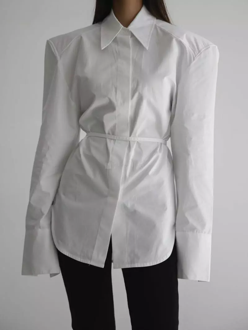Paper Moon - Korean Women Fashion - #womensfashion - Padded Shoulder Cotton Shirt - 4