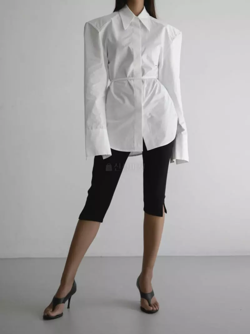 Paper Moon - Korean Women Fashion - #vintagekidsstyle - Padded Shoulder Cotton Shirt - 5