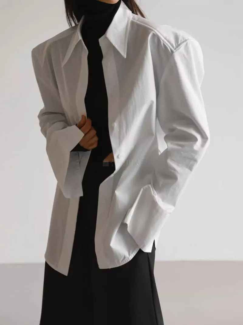 Paper Moon - Korean Women Fashion - #womensfashion - Padded Shoulder Button Shirt - 3