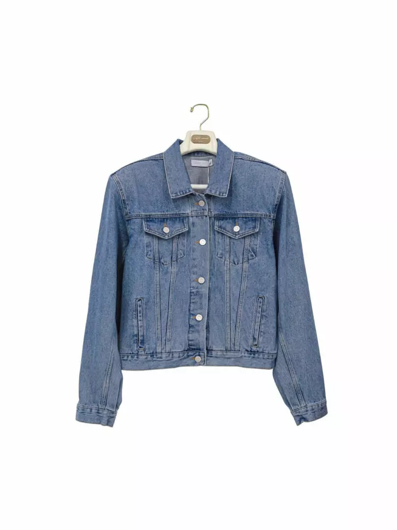 Paper Moon - Korean Women Fashion - #womensfashion - Maxy Padded Shoulder Denim Jacket - 7