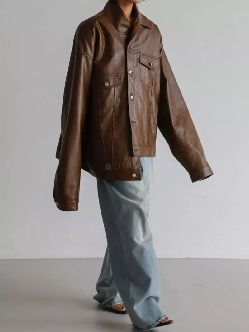 Paper Moon - Korean Women Fashion - #womensfashion - Oversize Vigan Leather Truker Jacket - 3