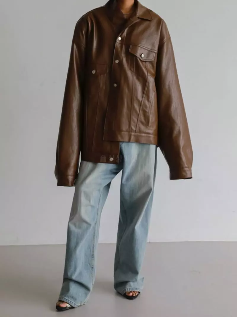 Paper Moon - Korean Women Fashion - #womensfashion - Oversize Vigan Leather Truker Jacket - 5
