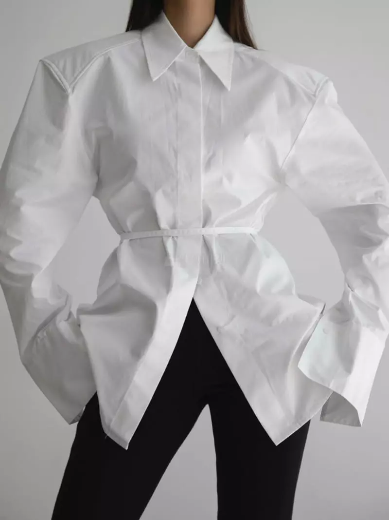 Paper Moon - Korean Women Fashion - #womensfashion - Padded Shoulder Cotton Shirt - 3