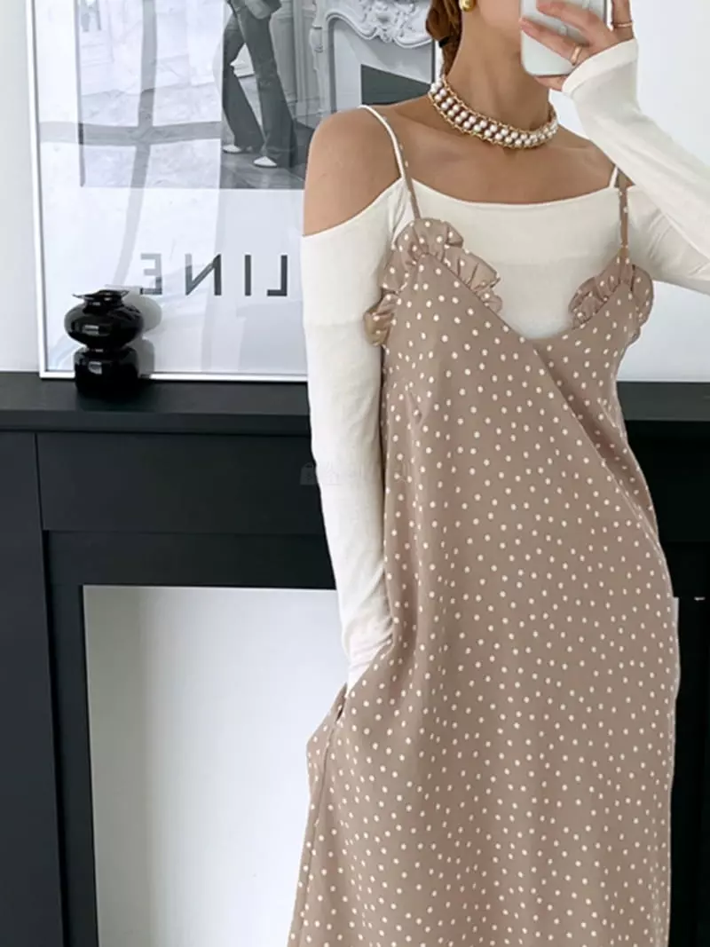 Pb - Korean Women Fashion - #momslook - Ruffle Dot One-piece