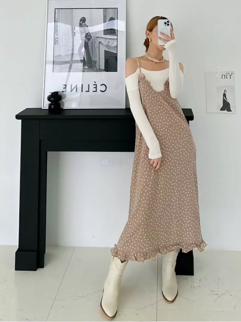 Pb - Korean Women Fashion - #momslook - Ruffle Dot One-piece - 5