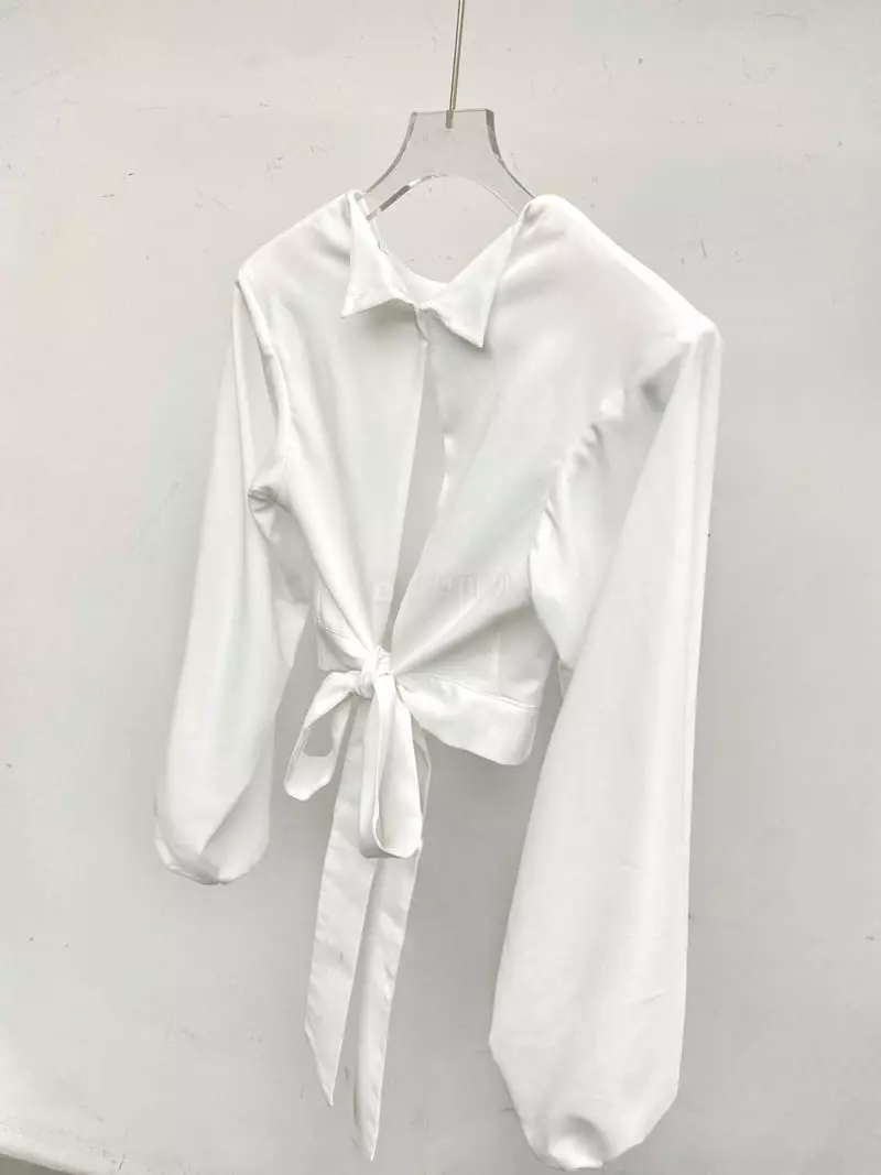 Pb - Korean Women Fashion - #momslook - Puff Bag Open Blouse - 10