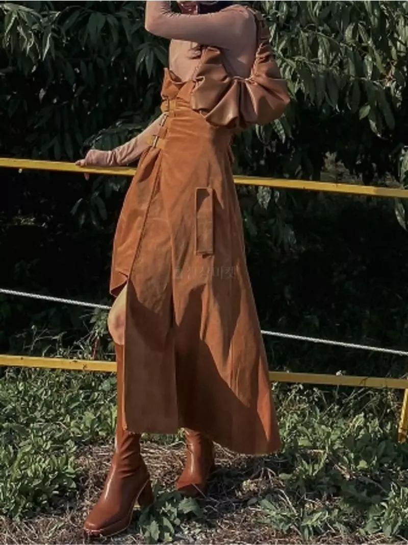 Pb - Korean Women Fashion - #momslook - Suede Buckle Skirt - 4