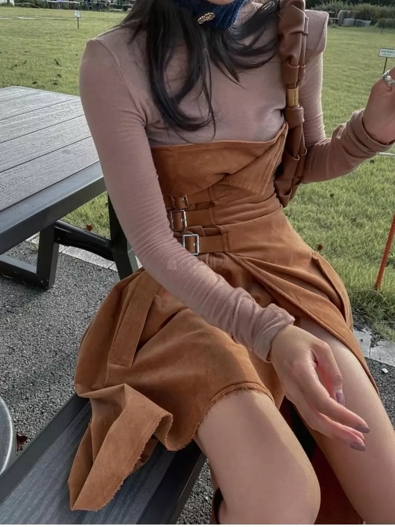 Pb - Korean Women Fashion - #momslook - Suede Buckle Skirt - 5