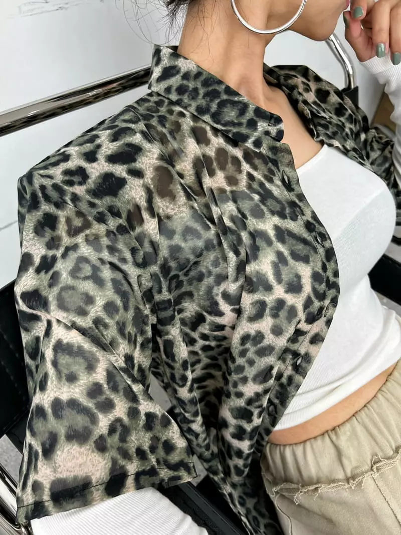 Pb - Korean Women Fashion - #momslook - V Leopard Blouse