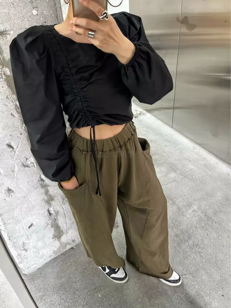Pb - Korean Women Fashion - #momslook - Boat Neck Puff Blouse