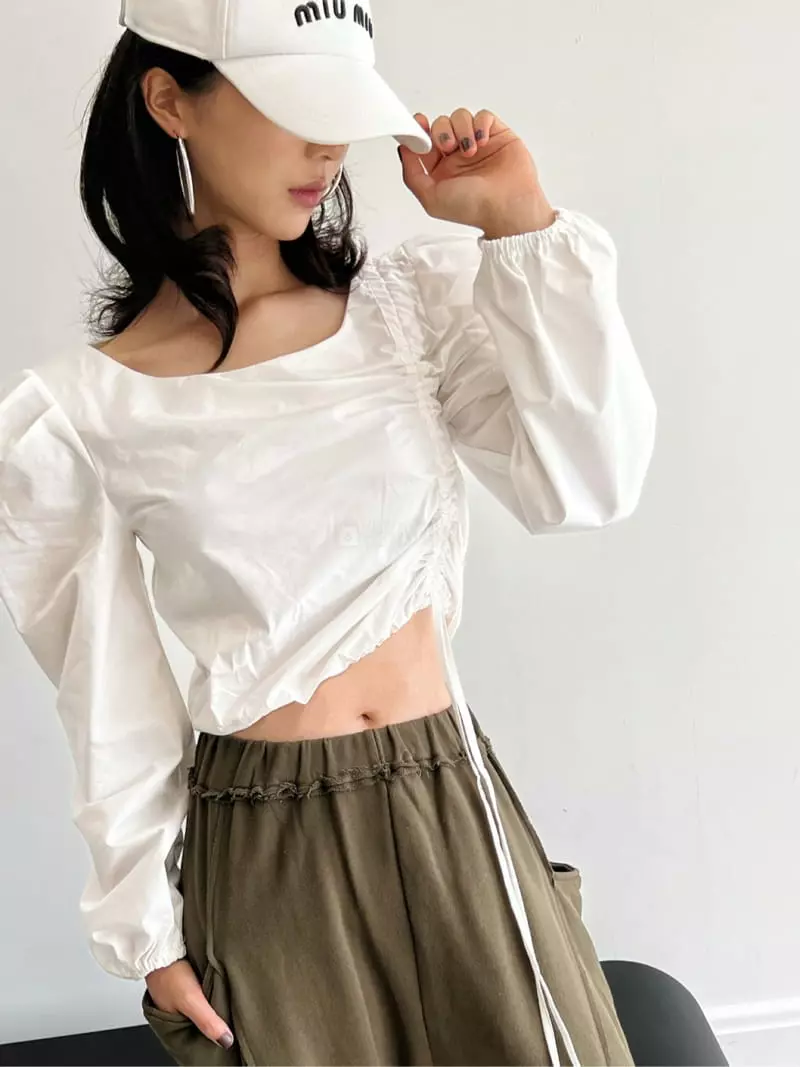 Pb - Korean Women Fashion - #restrostyle - Boat Neck Puff Blouse - 6