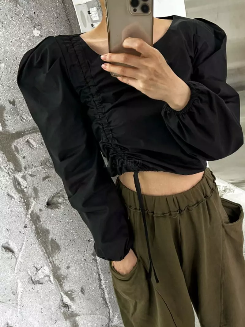Pb - Korean Women Fashion - #vintageinspired - Boat Neck Puff Blouse - 3