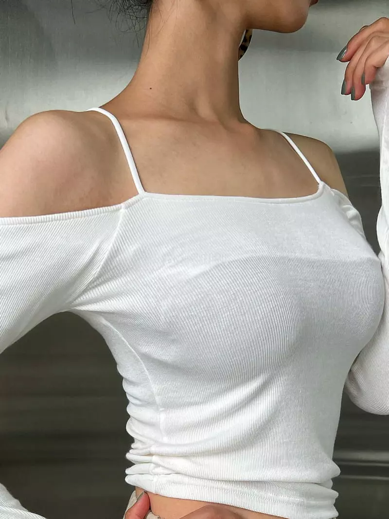 Pb - Korean Women Fashion - #vintagekidsstyle - Off Shoulder String Tee - 10