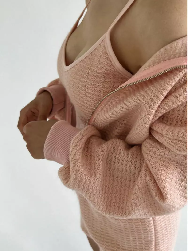 Pb - Korean Women Fashion - #vintagekidsstyle - Rip Knit Zip-up
