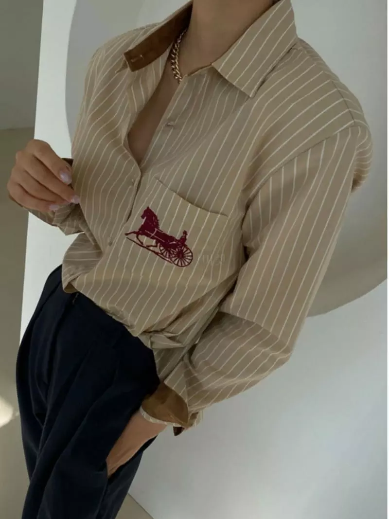 Pb - Korean Women Fashion - #momslook - Stripes Embroidery Shirt - 4