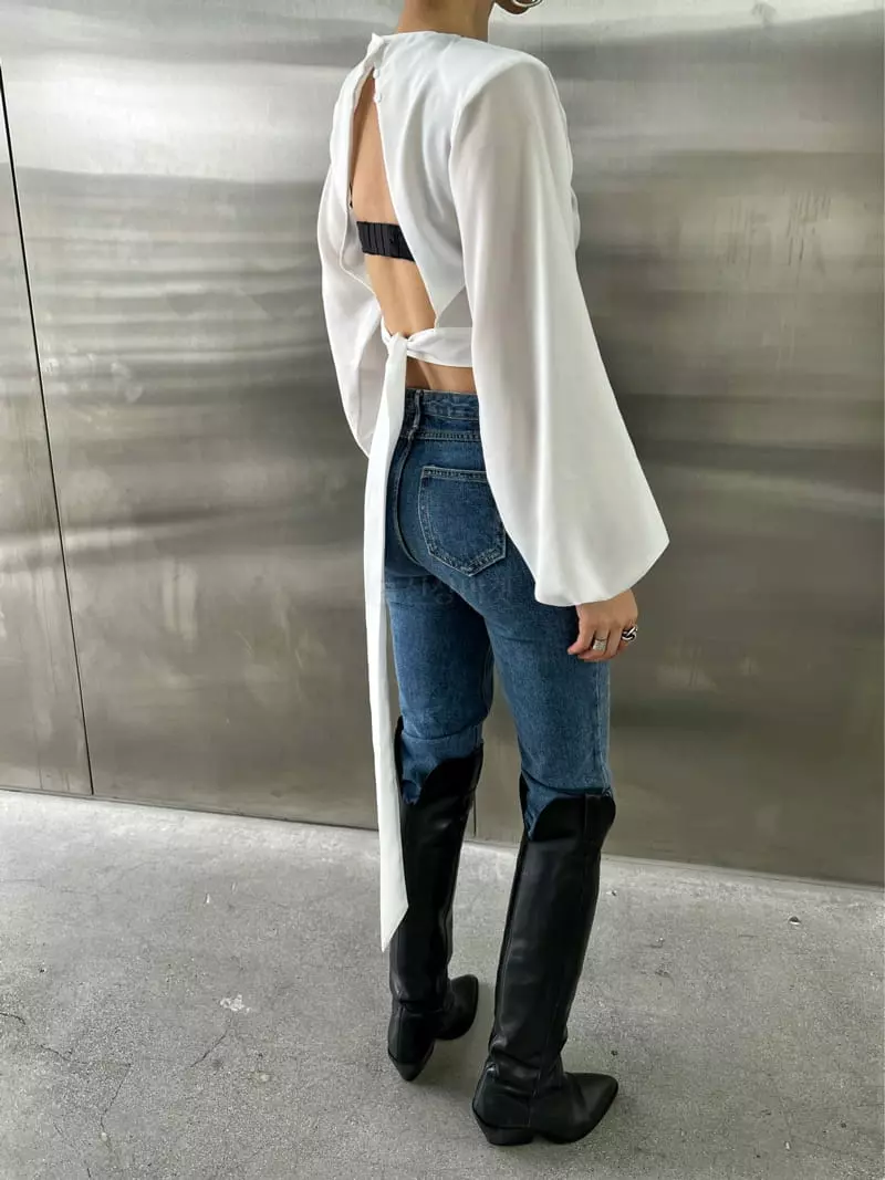 Pb - Korean Women Fashion - #womensfashion - Puff Bag Open Blouse