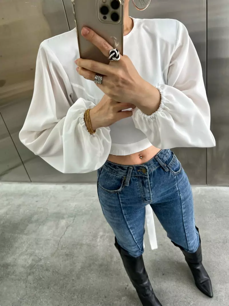Pb - Korean Women Fashion - #womensfashion - Puff Bag Open Blouse - 3