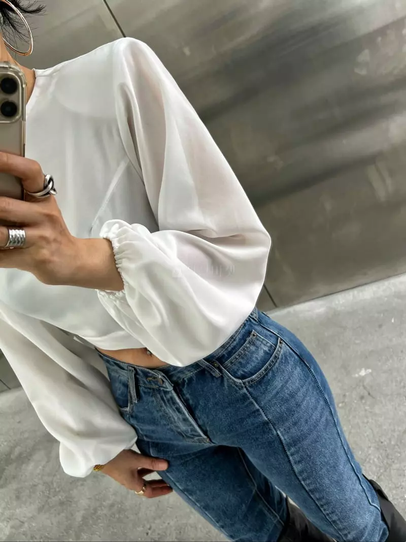 Pb - Korean Women Fashion - #womensfashion - Puff Bag Open Blouse - 9