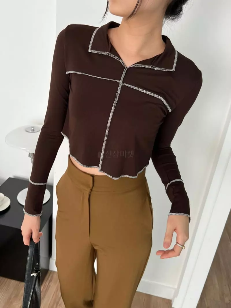 Pic - Korean Women Fashion - #momslook - Stitch Collar Tee - 2